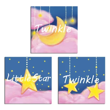 

3 Panels Room Decor Poster Moon and Stars Canvas Wall Art Painting Modern Style Living Room Decoration Wall Decor Picture