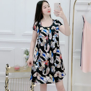 

Ladies dress bathrobe feather pattern fashion short-sleeved nightdress home skirt travel beach skirt sexy sleepwear new yukata