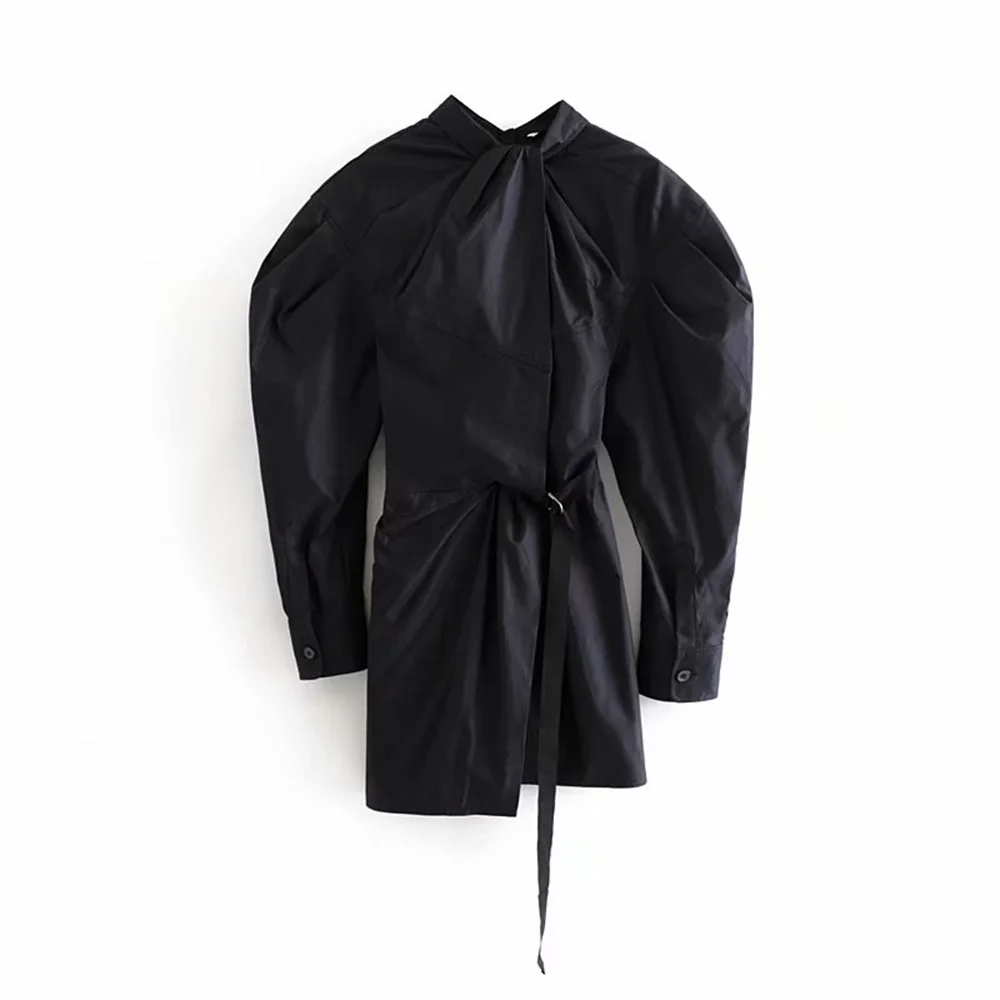 

ZA Women's Wear New Retro Palace Bubble Sleeve Sexy Sleeve, Waist Fold and Knotted Mini Dress 8228410 in Autumn 2019