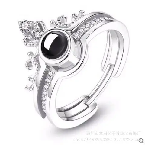 S925 Fine Silver Crown 100 Kind Language Projection Ring Love of Memory-in-Rings Douyin Hot Selling