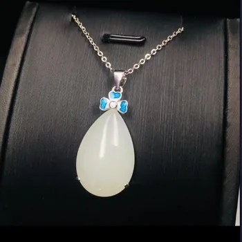 

Natural Chinese HeTian White Jade Water Drop Pendant Beautiful 925 Silver Necklace Fashion Charm Jewelry for Men Women Gifts