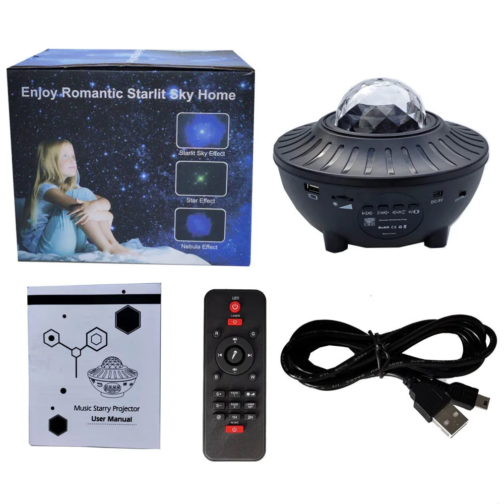 Controle de Voz Colorido Estrelado Projetor Blueteeth Usb Leitor Música Noite Luz Romântica Lâmpada Projeção Presente Aniversário Led Céu 8 High Quality Luzes e Iluminação