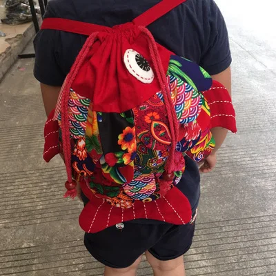 Nice national appliques children traveller backpacks!Hot Multi colorful fish girl&boy canvas backrack Versatile school backruck