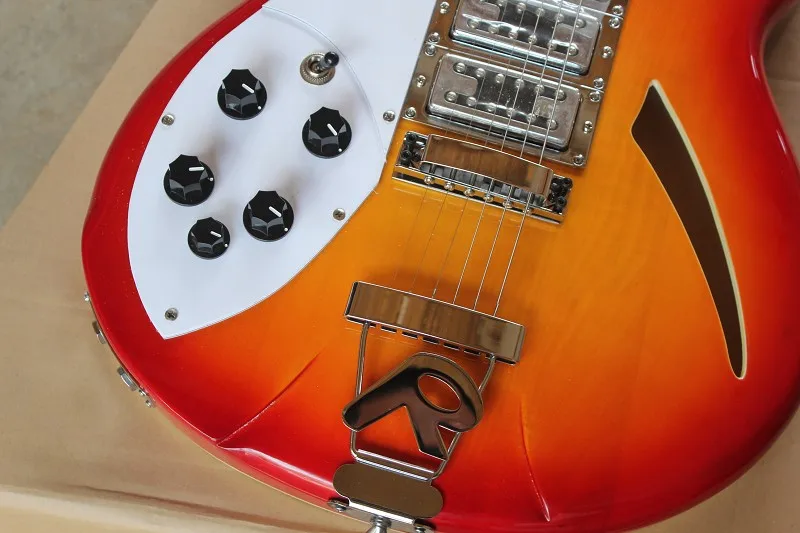 Высокое качество Рик полу-полый Sunburst левая рука Электрогитара 3 звукоснимателя R тремоло Электрогитара