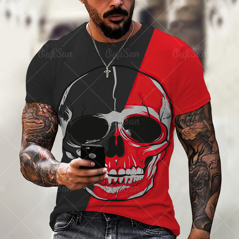 2021 Summer New Men’s 3D Skull Print T-shirt Casual Stylish Breathable O-neck Short-sleeved T-shirt