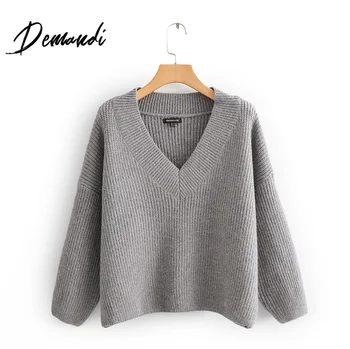 

Demandi sweater women's autumn and winter new wool solid color basic leisure fashion daily commute elegant knitting sweater