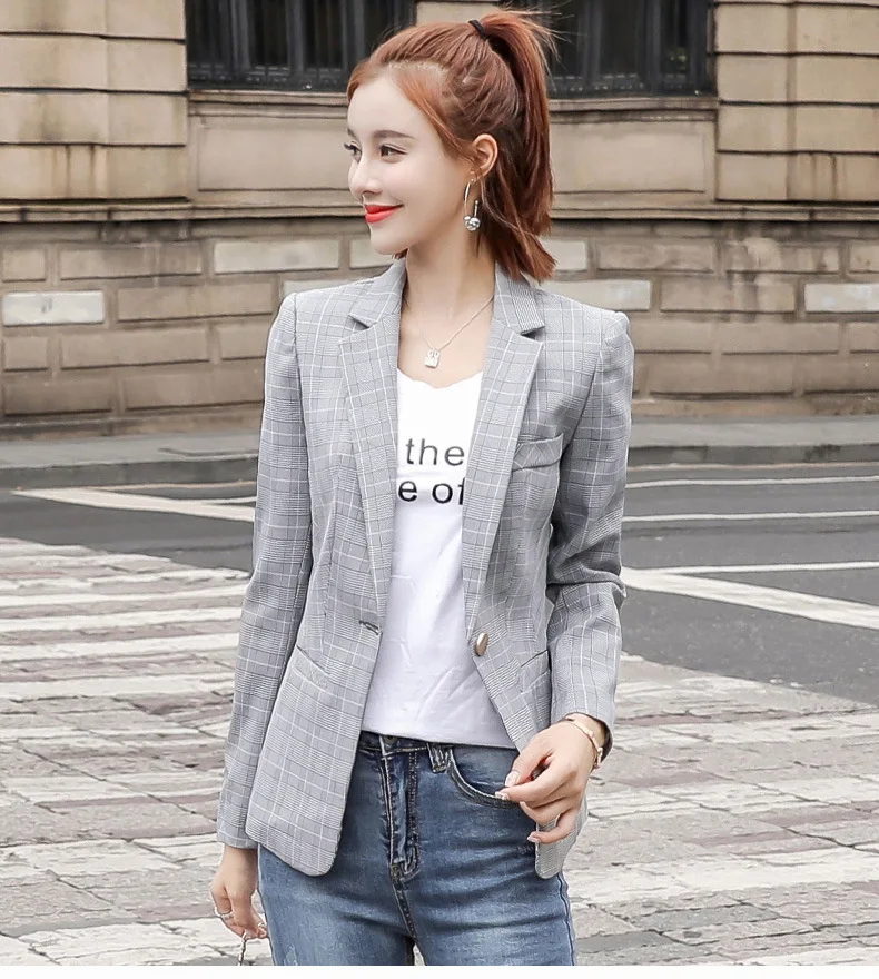 

Plaid Small Suit 2019 Spring And Autumn New Style Korean-style Women's Slim Fit Casual Hong Kong Flavor Retro CHIC Coat Suit Fas