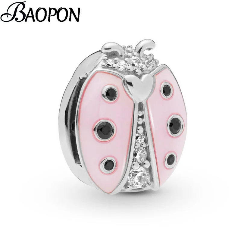 Серебристо-золотой браслет-горка 10 мм, браслет из нержавеющей стали для DIY Pandora, розовый браслет с божьей коровкой, аксессуары для изготовления