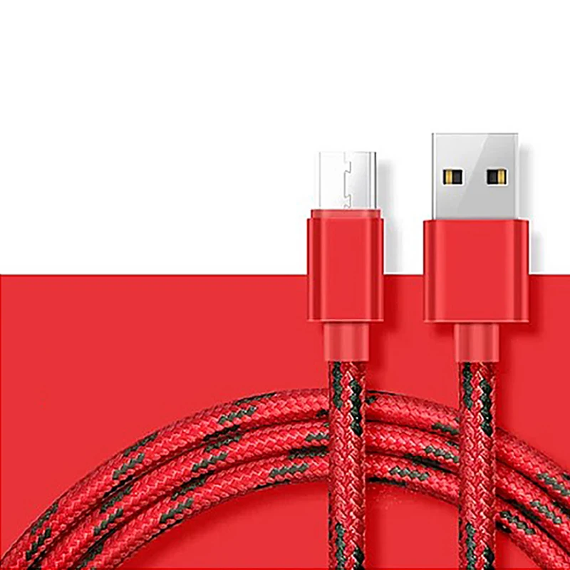 Нейлоновый Кабель Micro-USB в оплетке 1 м/2 м Синхронизация данных USB кабель зарядного устройства для samsung huawei Xiaomi Tablet Android USB Phone быстрые кабели - Цвет: Red