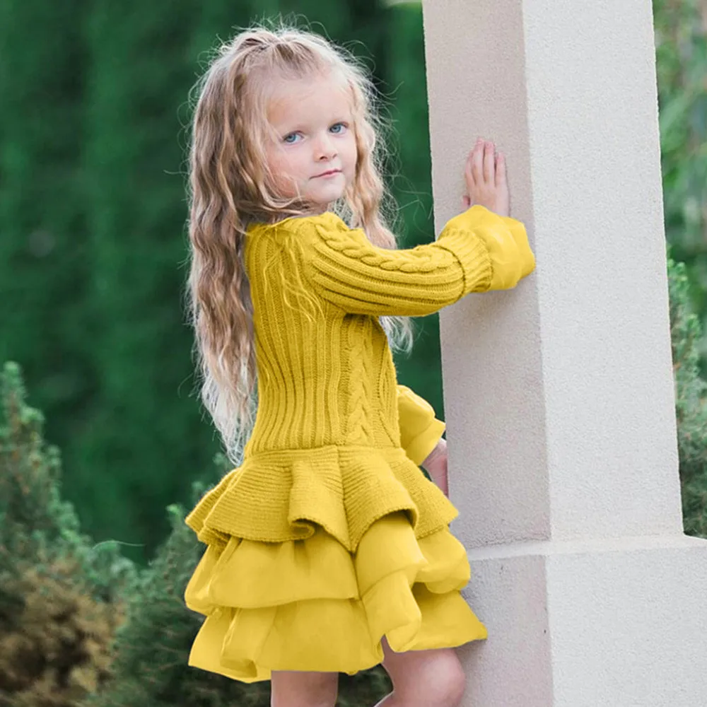 2019 детский вязаный свитер для девочек Зимний пуловер вязаное балетное платье