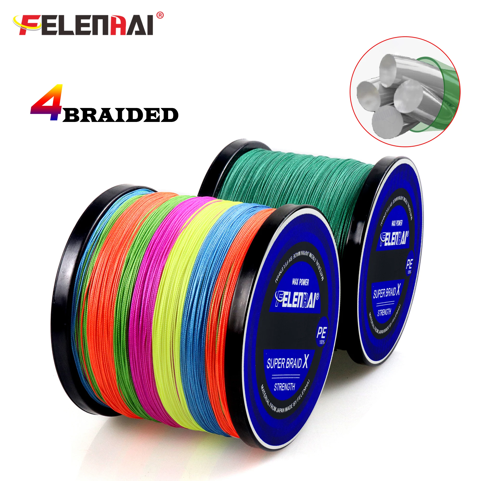 

FELENHAI 4 Strands Braided Fishing Line 300M 500M 1000M Smooth PE Multifilament 10-150lb Carp Feeder Sea Lure Ice Surf FISH