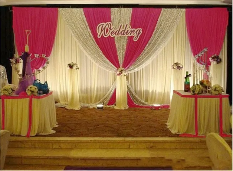 

3M*6M White color ice silk Wedding Backdrop Curtains Silver Sequins drapes Wedding Props Satin Drape curtain party decoration