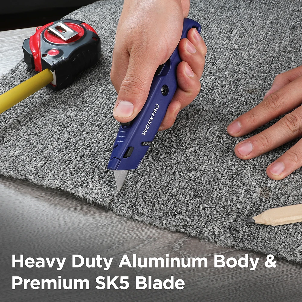 WORKPRO Quick Change Utility Knife With Storage Retractable Box Cutter 10pcs SK5 Extra Blades Included