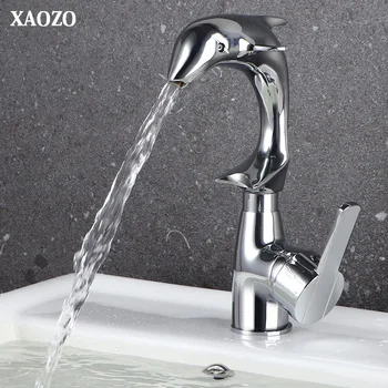 

Bathroom Basin Faucets Hot Cold Mixer TapDeck Mount Waterfall washing faucet chorme brass Dolphin outlet