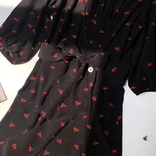 Женское платье, новинка, вишневый принт, французский чай брейк, женское платье, весна и лето, длинный стиль