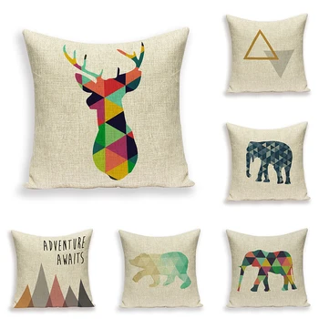 

Linen Pillow Covers Bedroom Sofa Decoration Style Deer Bear Geometric Cushion Covers Mountain Arrows Pillow Cases