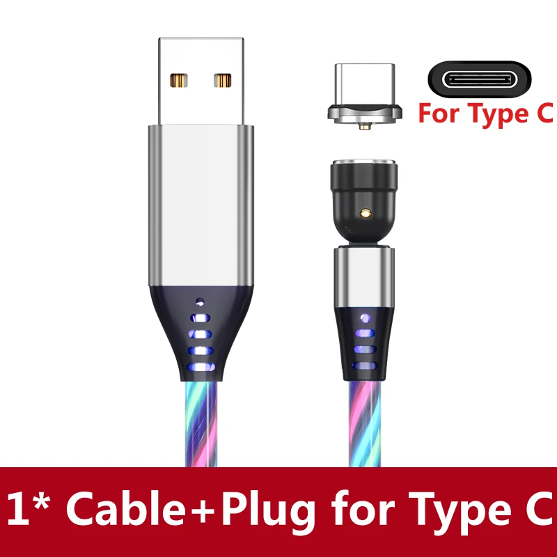 AUFU LED Flowing Light Charging Magnetic USB Cord Glow Type C Cable Magnetic Cable Micro Charger Cable for iPhone Huawei Samsung types of mobile charger Cables