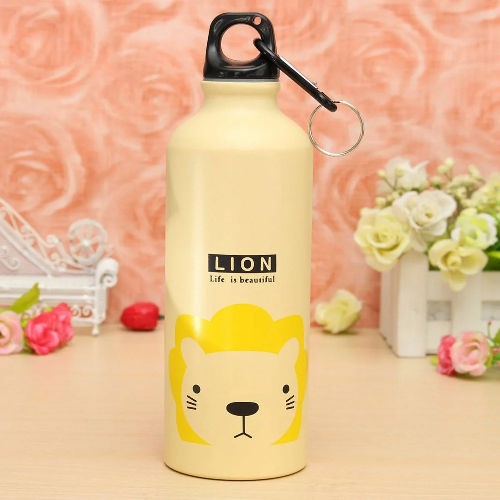 yellow lion Мультяшный узор бутылка для воды из алюминиевого сплава с животным рисунком чайник для воды на свежем воздухе, путешествия, спорт бутылка для воды - Цвет: yellow lion