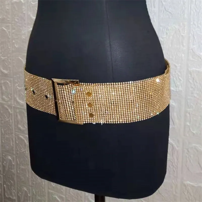 Shiny Rhinestones Waist Belt Women Diamante Wide Belts With Strong Metal Buckle Lady Cinturones Streetwear Accessories Waistband