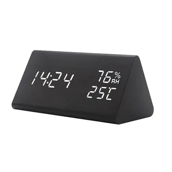 

Multicolor Sound Control Wooden Wood Square LED Alarm Clock Desktop Table Digital Thermometer Wood USB/AAA Date Display