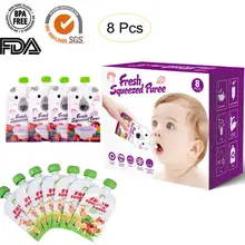 Многоразовые 8 шт./упак. мультфильм свежие Сжатые Мешки 200 мл/100 мл Дети груди сумки с надписью Milk безопасный моющийся органический еда Friut сумка для хранения