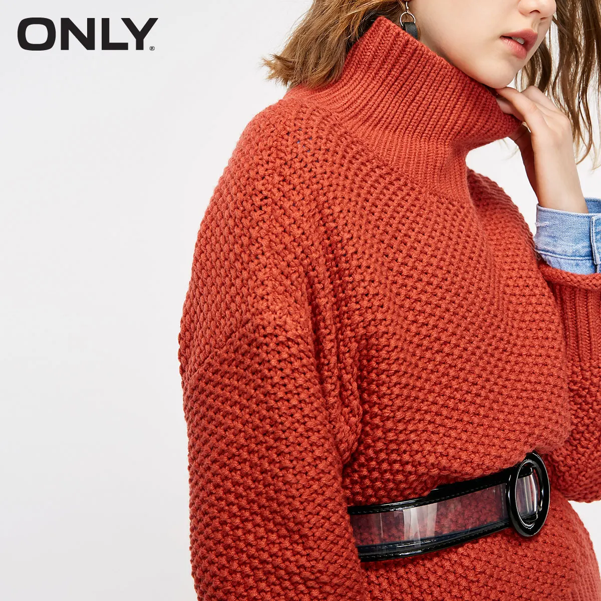 Только женский свободный крой чистый цвет с высоким воротником пуловер свитер | 118313504