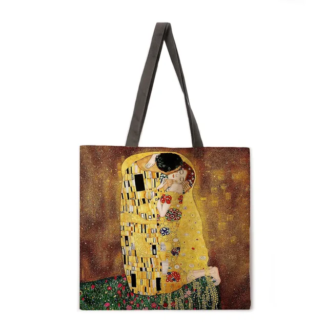 Golden oil painting leisure tote bag linen bag reusable shopping bag outdoor beach bag leisure tote bag 13