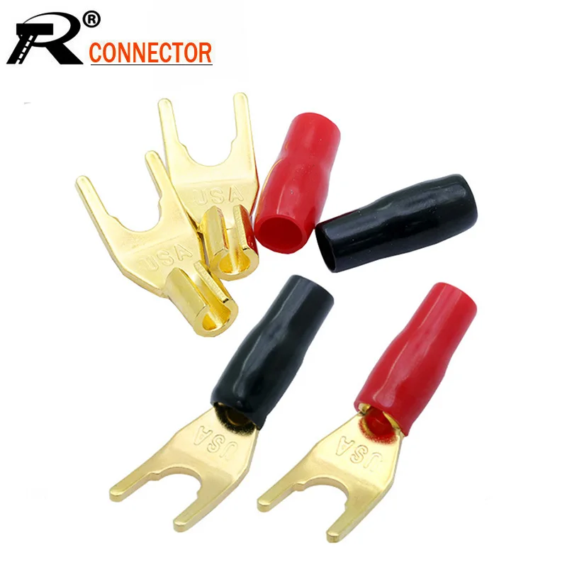 10pcs/lot Y/U Spade Banana Plug Wire Connector Gold Plated Solderless