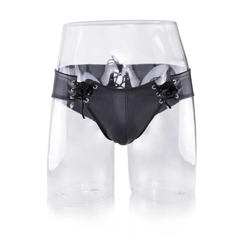 Hot Faux Leather Metallic Shiny Boy Shorts Lace Up Brief Men Kinky Bikini Underwear Under Pants Fetish Lingerie for Him