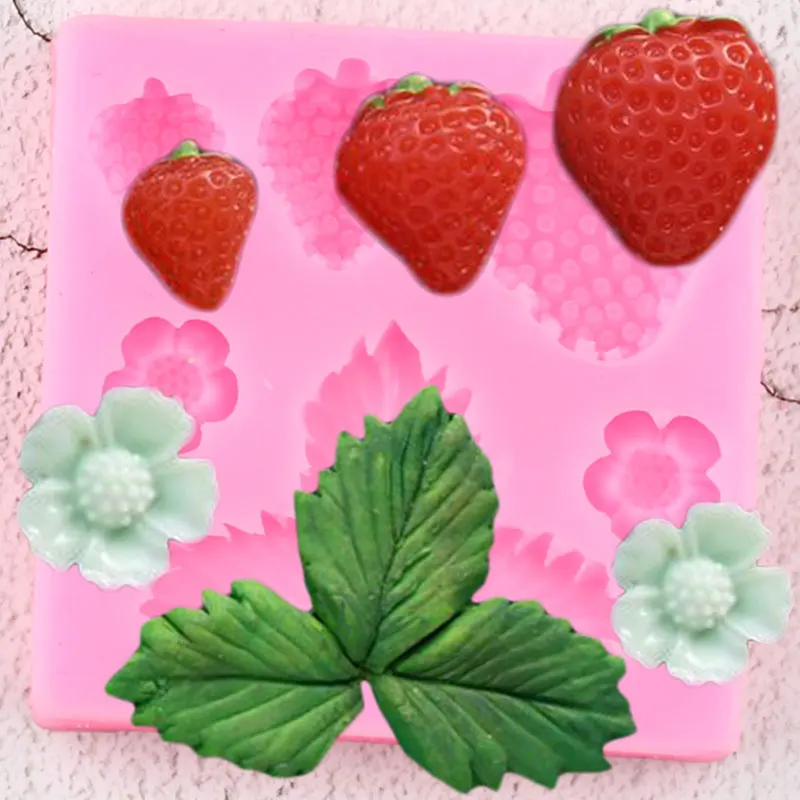 

Strawberry Silicone Molds Flower Leaves Cupcake Topper Fondant Cake Decorating Tools Candy Fimo Clay Chocolate Gumpaste Moulds