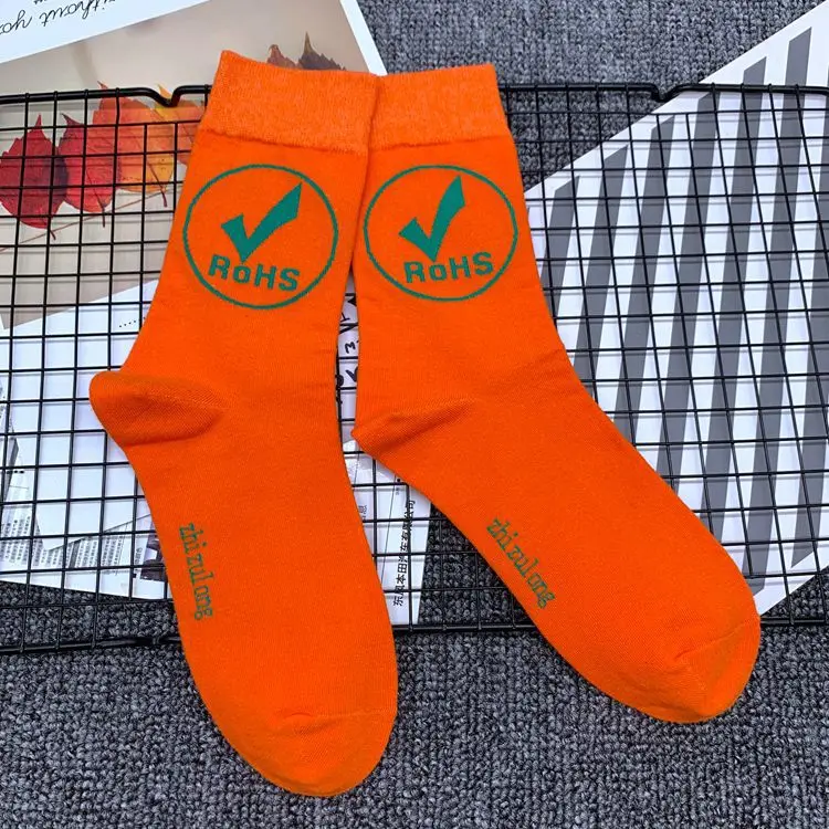 Orange Rohs Хлопковые носки до середины икры для взрослых; яркие неоновые носки; Сертификация ROHS; знак символа; знак защиты окружающей среды - Цвет: Orange Rohs