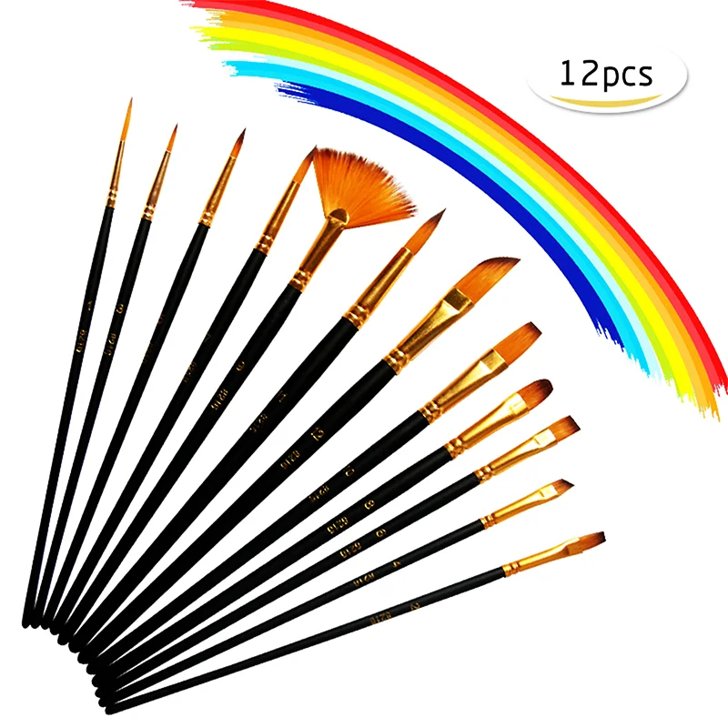 12 pieces / sets of professional art sets, watercolor brushes, acrylic oil brushes, paint brushes, delicate nylon wool brushes