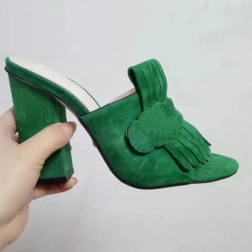 green 10cm Junetxin/модные летние босоножки женская обувь из натуральной замши туфли-лодочки на высоком каблуке Женская обувь с открытым носком бренды наивысшего качества - Цвет: green 10cm
