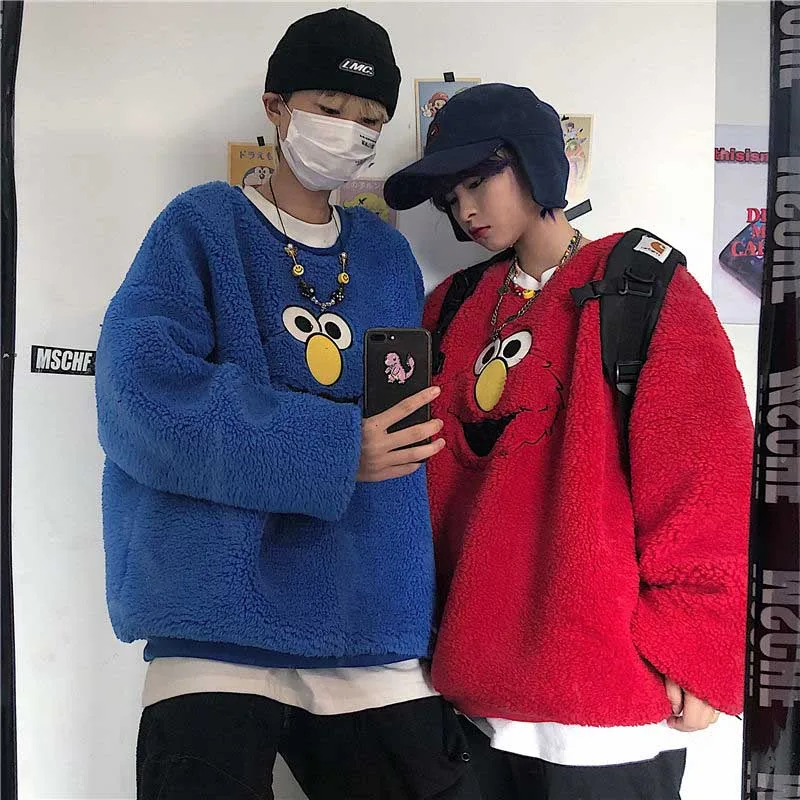  NiceMix Harajuku Cartoon Women Sweatshirt Hoodies Oversize Lambswool Hooded Tops Sweatshirt Long-sl