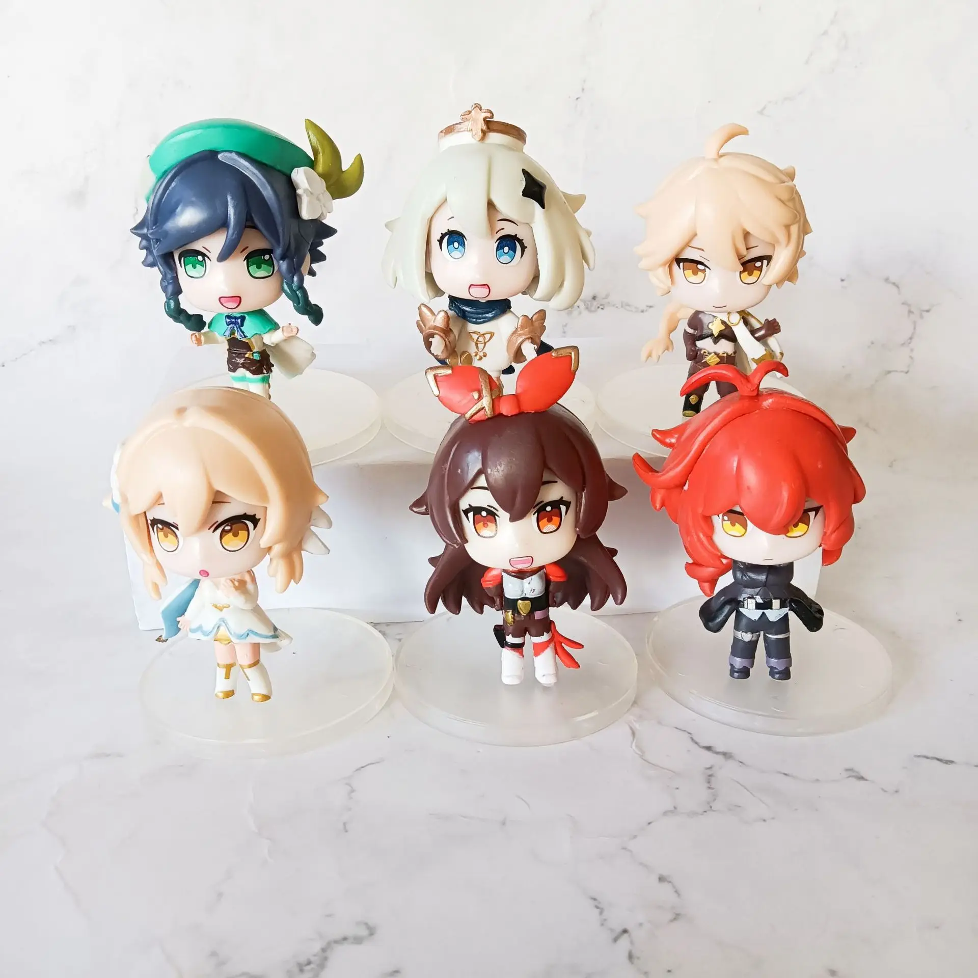 Genshin Impact Anime Cosplay Venti Diluc Paimon Amber Travelers Dolls Kawaii Cartoon Toys Gifts