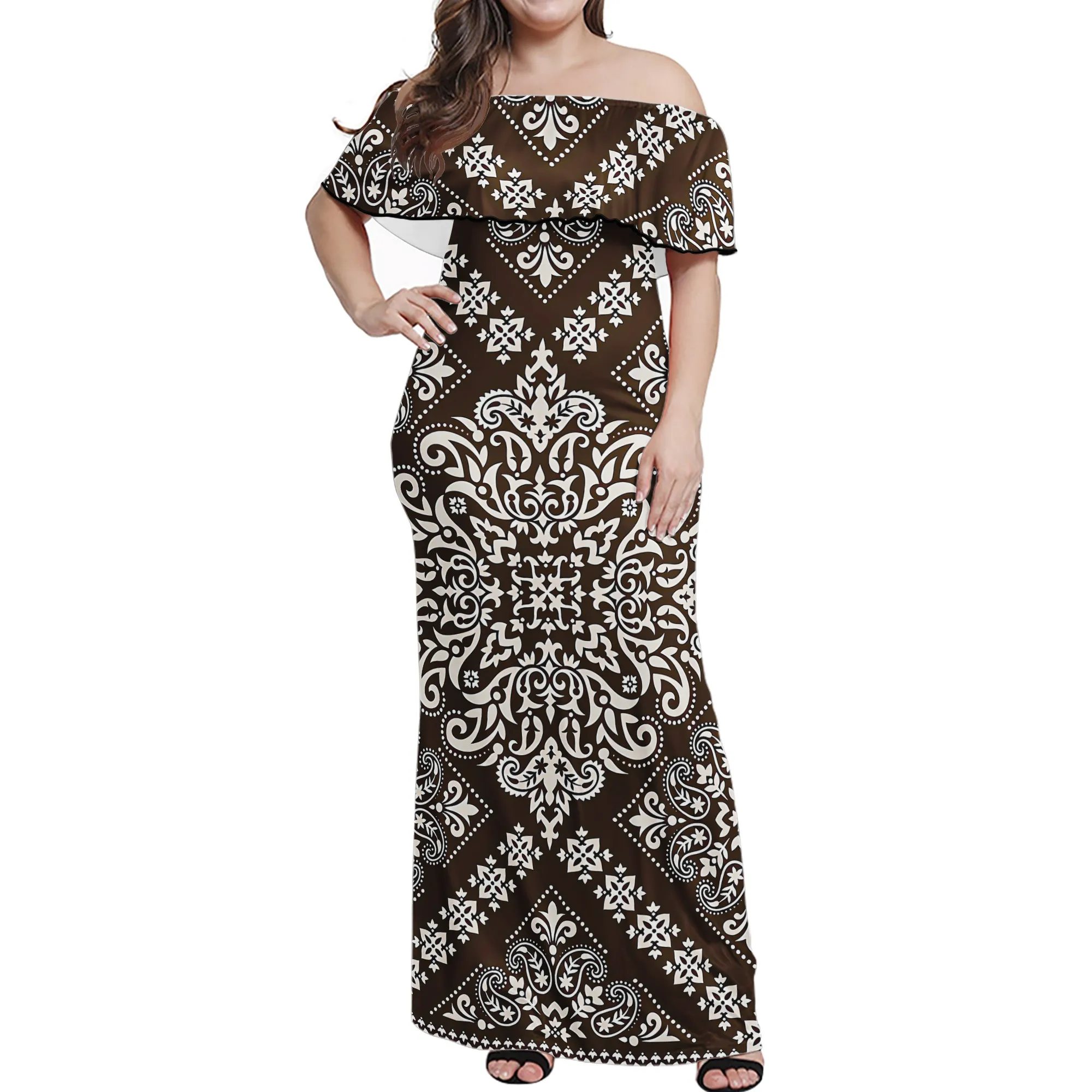 7XL Bandana Print Night Dress Ladies Women Casual Long Dress  One Shoulder Casual Party Dress dress Design Style