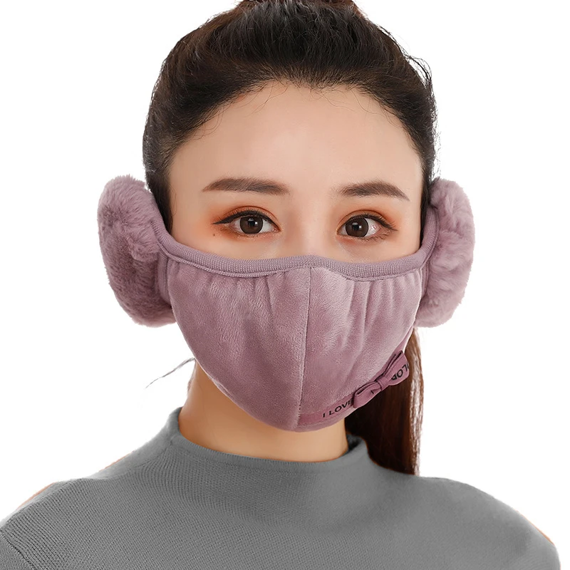 Два в одном маска теплые наушники женские наушники маска для лица для верховой езды ветрозащитная зимняя - Цвет: Фиолетовый