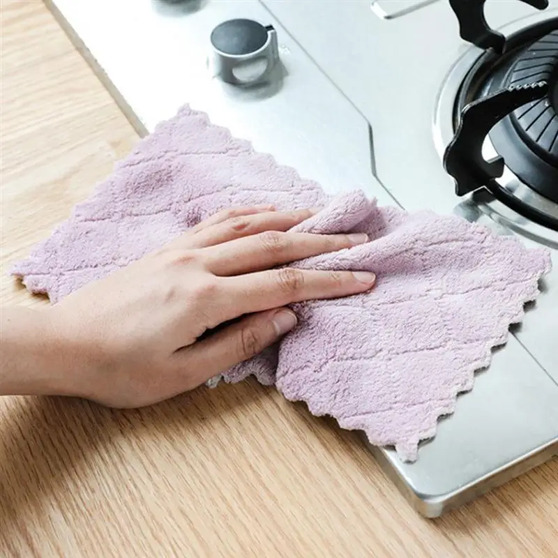 10 шт Простое домашнее полотенце для уборки двухстороннее Коралловое флисовое чистящее полотенце безмасляное Полотенце кухонное чистящее полотенце
