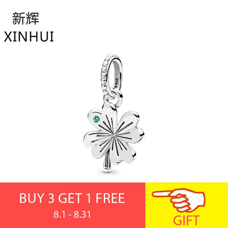

XINHUI New 925 Sterling Silver LUCKY FOUR-LEAF CLOVER NECKLACE PENDANT Original fit Bracelet Necklace DIY Jewelry For Women
