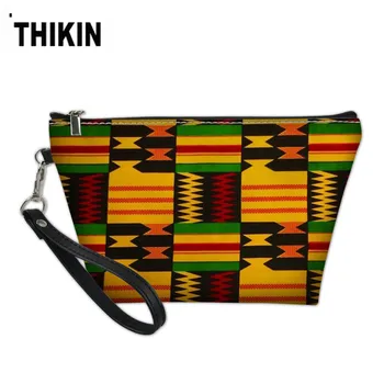 

THIKIN Women's African Traditional Printing Women Comestic Bag PU Leather Make Up Handbags for Ladies Girls Purse Makeup Case