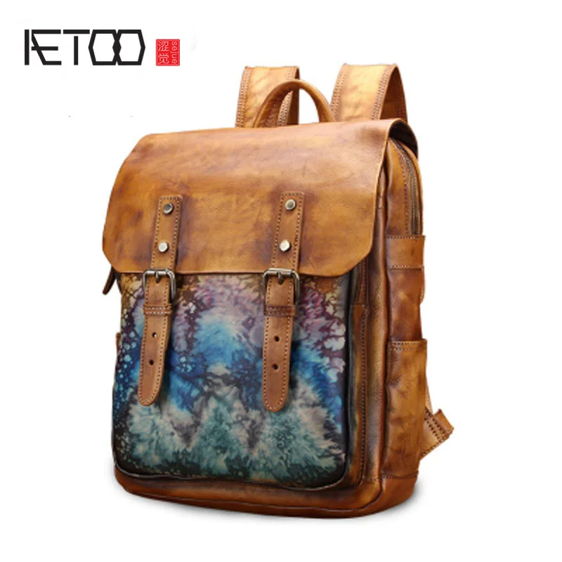

BJYL Shoulder bag male leather Korean version retro cowhide backpack British college wind neutral bag new travel bag
