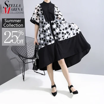 

New 2020 Two Piece Women Summer Fashion Black Shirt Dress & Inner Vest Dots Print Ladies Stylish Casual Midi Dress vestidos 6111