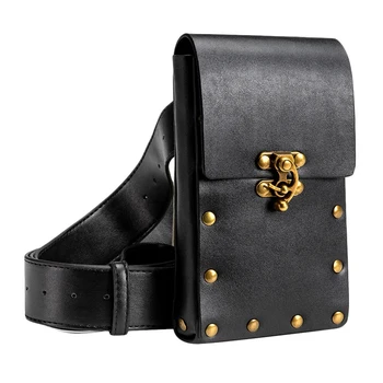 

NEW-Medieval Renaissance Adult Male Knight Leather Vintage Pocket Belt Clothing Bag Black