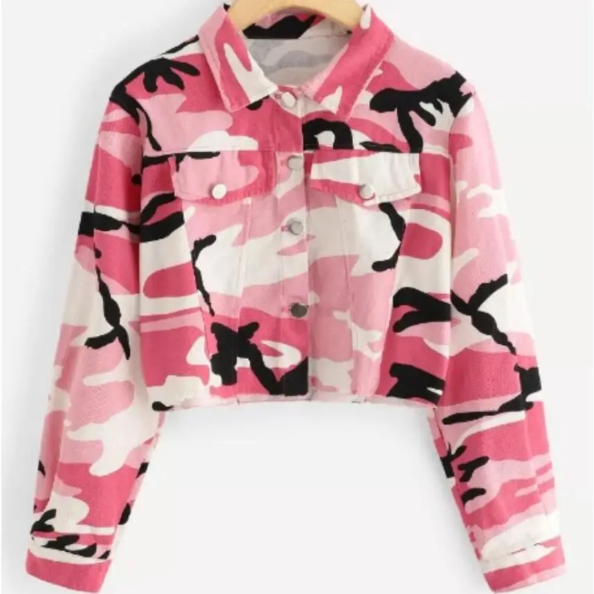 

2019 autumn and winter new camouflage jacket denim short long sleeve coat female