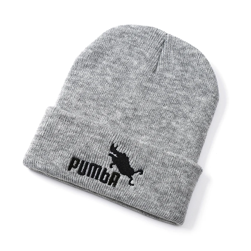 New Wild Boar Animal Embroidery Knitted Cap Fall and Winter,unisex beanie,outdoor hat for men and women - Color: Light Gray