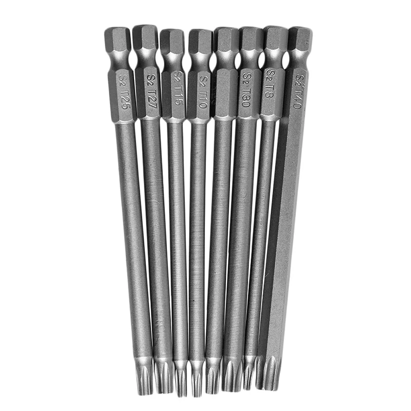 

8Pcs/Set T8-T40 100mm Magnetic Torx Screwdriver Bits 1/4\" Hex Shank R9JF