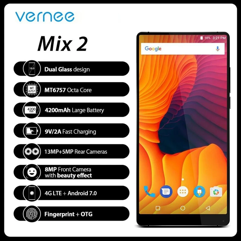 Ponsel Vernee Mix 2 RAM 4G ROM 64G MTK6757 Octa Core 6.0 Inci 18:9 Tampilan 13.0MP Android 7.0 Kamera Belakang Ganda|Ponsel| - AliExpress