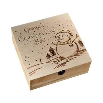 

Christmas Eve Gift Box Wooden Engraved Home Storage Box Snowman Apples Casket Jewelry Case Childrens Gifts