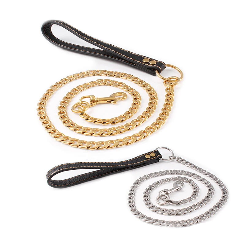 

Stainless Steel Slip Dog Chain Basic Leash For Big Dogs Outdoor Training Collars Metal Dog Leash Pet Supplies Silver Gold Color