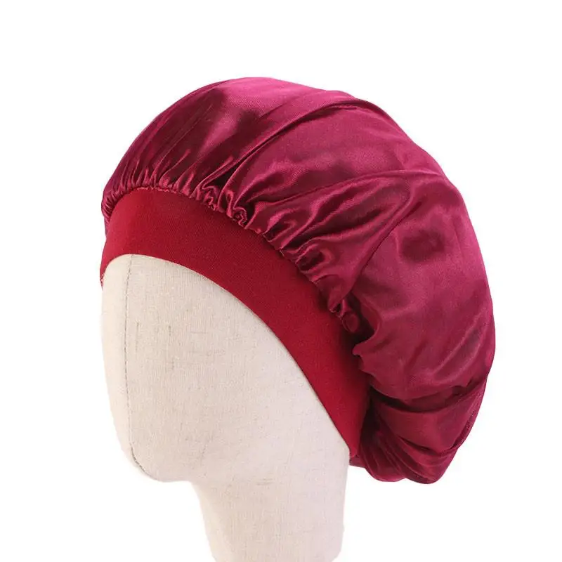 Kids Satin Bonnet Cap Solid Color Turban Chemo Hat Girl's Wide Elastic Band Solid Night Sleep Beanies Skullies Chemo Cap Fashion